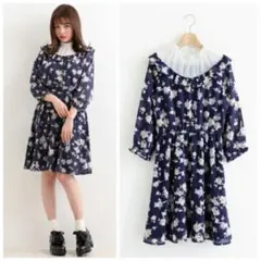 MAJESTIC LEGON シアーチェック花柄ワンピース