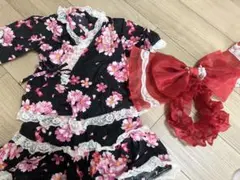 花柄 浴衣ドレス 100cm 女の子 黒 ピンク