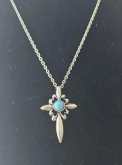 ターコイズブルー クロス型ペンダントネックレス　ファッション　中古品