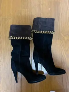 セルジオロッシ　黒スエード　ブーツ ゴールドチェーン付き