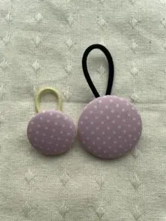 お買い得♡お揃い シュシュ付 大きめうさみみリボン くるみボタン 3個