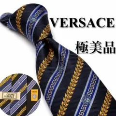 極美品Versace ネクタイ メデューサ柄 ドット柄 ブラックゴールド
