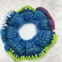 【ハンドメイド】フリルシュシュ　青系