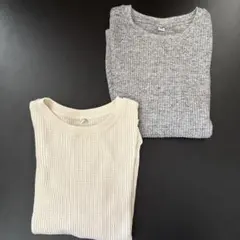 ワッフル生地 7分袖 Tシャツ 2枚セット