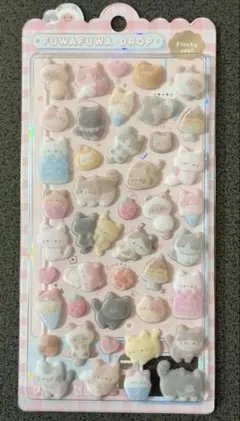 ふわふわドロップシール　ねこ　　ボンボンドロップシール