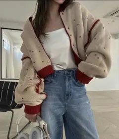 willfully ハートドットリバーシブルカーディガン　レッド