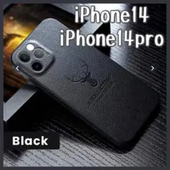 大人気 耐衝撃 iPhone14ケース 鹿 ブラック 韓国 レザー