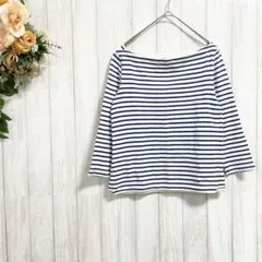 【UNIQLO ユニクロ】ボーダー ボートネックT 長袖カットソー〈M〉白 青