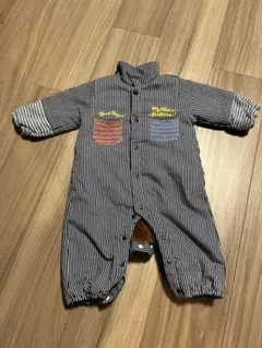 ストライプロンパース フリース裏地付き 70サイズ 80サイズ　ベビーアウター