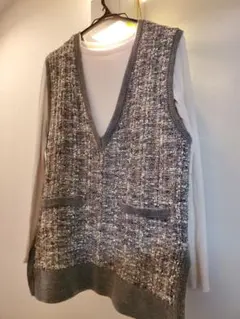 グレー系 ジレ　ニットベスト ポケット付き