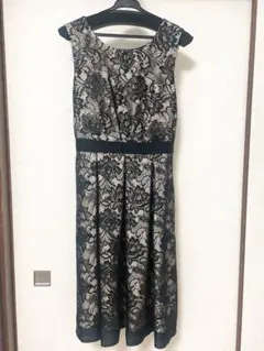 【結婚式・パーティー】総レース ドレス ブラック ベージュ ノースリーブ上品のサムネイル