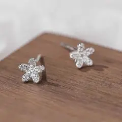 フラワー ジルコニア 花 ミニ ピアス シルバー S925 樹脂製キャッチ付