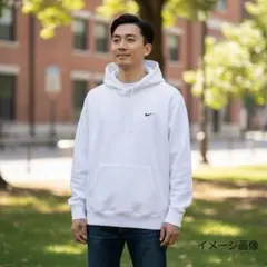 【ゆるダボ】ナイキパーカースウェット　刺繍スウッシュ 白 メンズXL 古着