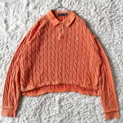 ラルフローレン 現行タグ　ケーブルニット ポロ　ウォッシュ加工 ホース　ロゴ　M