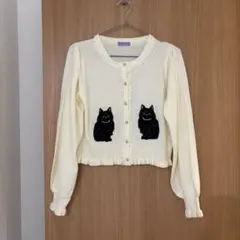 axes femme kawaii 猫会ニットカーデ 黒猫 刺繍 カーディガン
