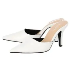 ホワイト ポインテッドトゥ ミュール 高ヒール
