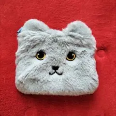 ふわふわ　猫の顔ポーチ グレー ポケットティッシュケース付き
