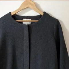 StudioCLIP ダークグレー ノーカラーウールジャケット