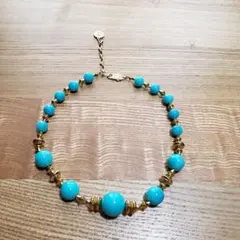 【思いでの品】ヴィンテージ風 ターコイズブルー ロングネックレス ゴールド