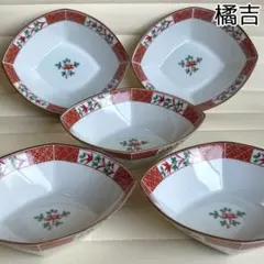 たち吉　赤絵　菱形　中鉢　5枚セット　深皿　変形　小鉢　橘吉　盛鉢　煮物鉢　金彩