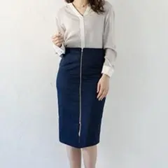 Loungedress タイトスカート XS デニム風 スリット ジップ 美品