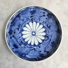 古伊万里 染付 五寸皿 江戸時代 骨董 アンティーク 菊花流水 金継ぎ 古伊万里 染付 五寸皿 江戸時代 骨董 アンティーク 菊花流水 金継ぎ