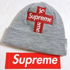 Supreme NEW ERA ニット帽　ビーニー　クロスBOXロゴ　グレー
