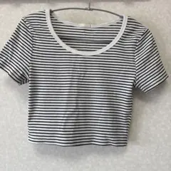 GU ストライプ 半袖 クロップドTシャツ