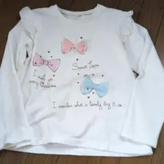 リボンイラスト付き長袖カットソー 130cm