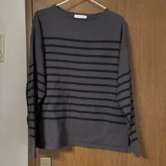 チャコールグレー/ブラック ボーダー 長袖ニット Mオペークドットクリップ