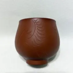 佐渡 無名異焼 玉堂窯 朱泥 湯呑み 彫文 朱鷺 トキ 煎茶道具 茶器