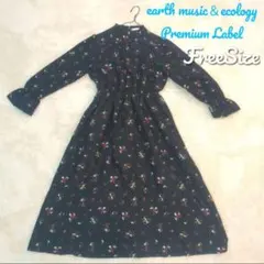 アースミュージック＆エコロジー 花柄 ロングワンピース　長袖 フリー