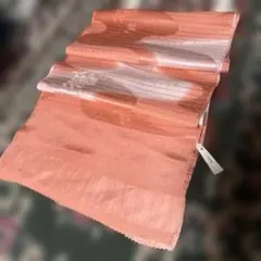 未使用 シルク 花柄 着物用帯 オレンジ系