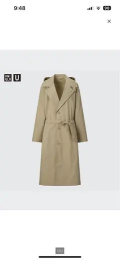 UNIQLO U フーデッドロングコート　トレンチコート男女兼用