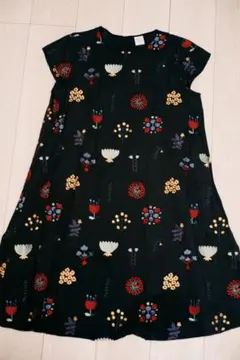 bulle de savon ビュルデサボン 刺繍 ワンピース 半袖 花柄 黒