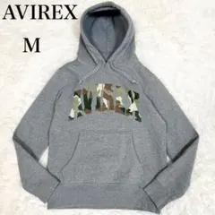 美品✨AVIREX スウェット フーディー パーカー 迷彩ロゴ グレー M
