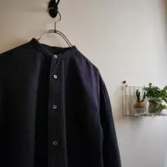 b12 コモリ マオカラー ポケット付 長袖シャツ ネイビー/1