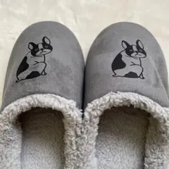 犬デザイン グレー ルームシューズ　スリッパ レディース　Mサイズ