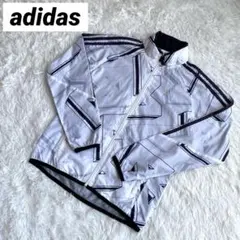 【adidas】ウィンドジャケット　Sサイズ　レディース　ホワイト　総柄