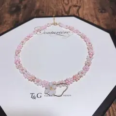 ピンク お花 韓国 チョーカー かわいい ゆるふわ系 ビーズ ネックレス アクセ