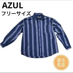 【今だけ値下げ中】AZUL ネイビーストライプ 長袖シャツ　フリーサイズ