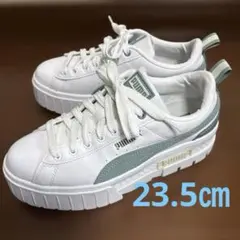 【PUMA(プーマ)】メイズレザー　厚底スニーカー　ホワイト×グリーン　23.5