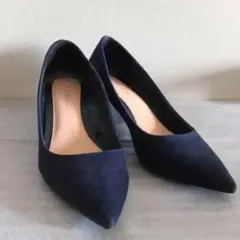 【最終値下げ】ZARA ネイビースエード調パンプス チャンキー 36/23cm