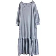 輸入古着♡【M】ライトブルー カットソーロングワンピース ゆったり 五分袖