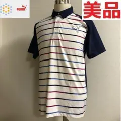 美品 プーマ ゴルフ クールセル ポロシャツ ネイビー ホワイト ボーダーXL