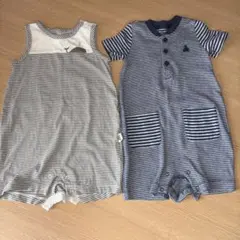 babyGAPストライプ柄クジラプリントロンパース3〜6ヶ月　2点