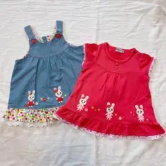 ミキハウス うさこ チュニック 80 ジャンパースカート 2点セット 春服