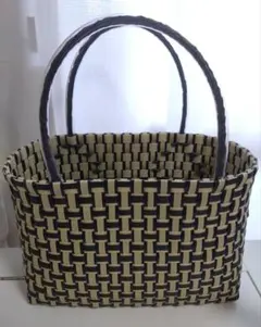 PPバンド　バック　プラカゴバッグ　ハンドメイド　黒　ベージュ