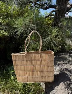 京都　手編みの籠　古民家　華道　ナチュラルベージュ かごバッグ