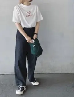 無印良品ワイドパンツ デニム ダークブルー